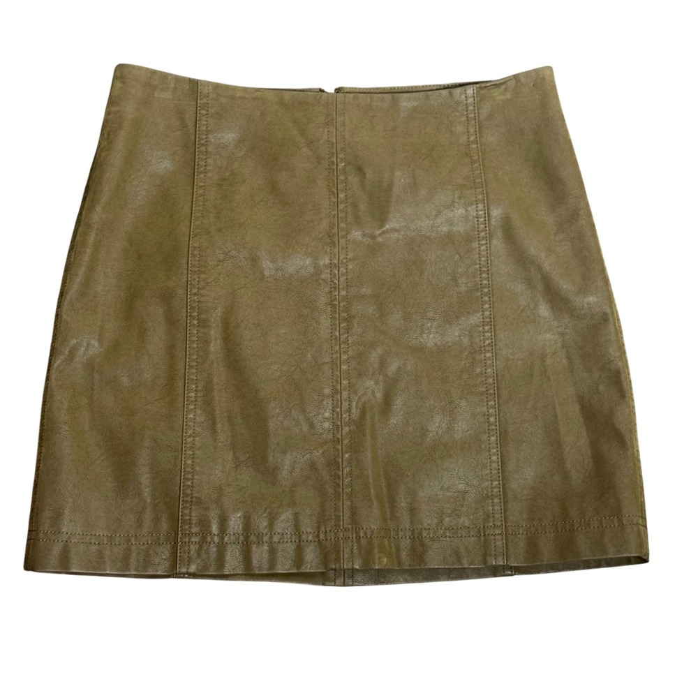 Free People Vegan Leather Mini Skirt Olive Green A-Line Size 8